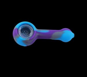 4.5'' Silicone Smoking Hand Pipe Blue with Glass Bowl