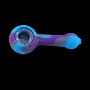 4.5'' Silicone Smoking Hand Pipe Blue with Glass Bowl